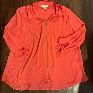 Michael Kors Coral Zip-Up Blouse